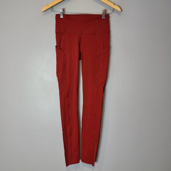 Lululemon Fast and Free Leggings Womens Size 4 Multiple Pockets Red Activewear - Picture 1 of 9